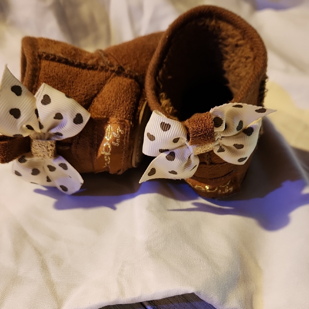 bebe Brown Moccasins with Polka Dot Bows